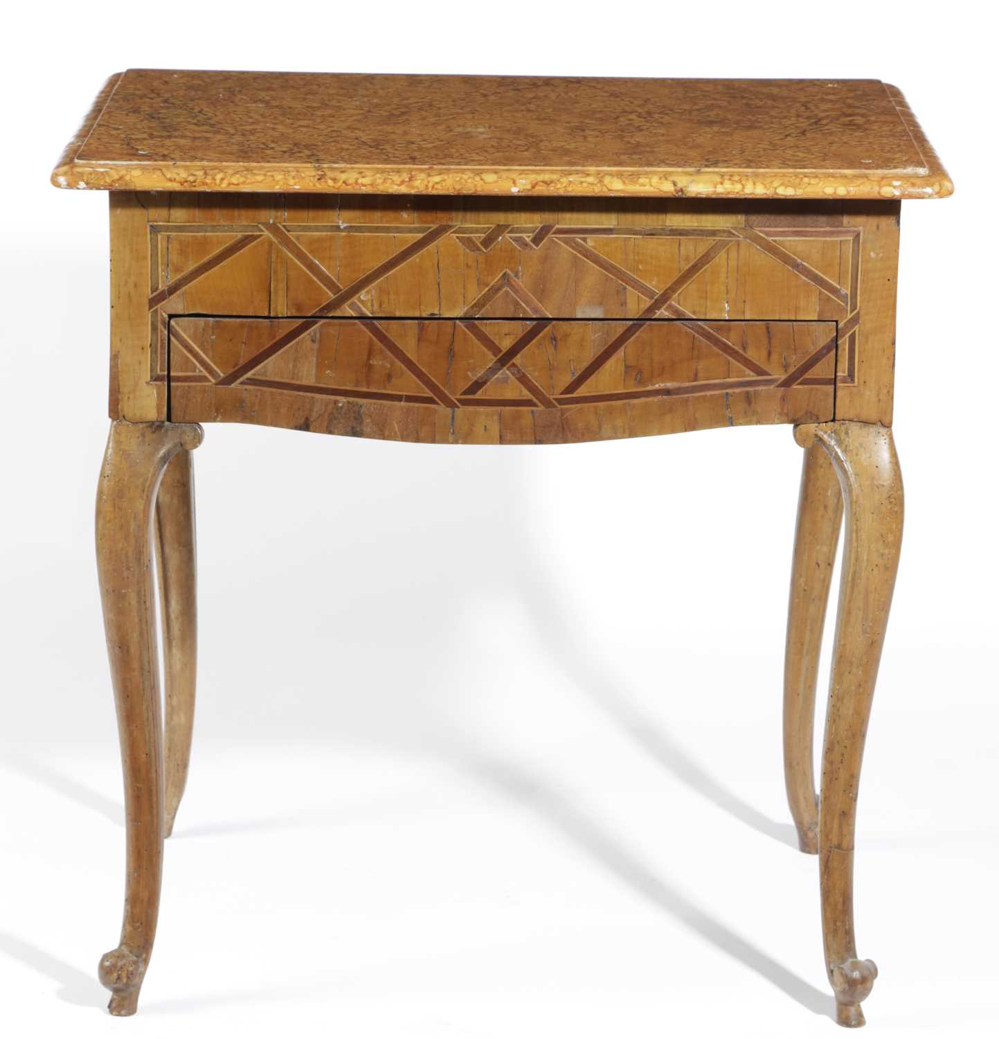 AN ITALIAN WALNUT SIDE TABLE 18TH CENTURY AND LATER the later faux marble painted wood top above a - Image 2 of 2