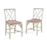 A PAIR OF PAINTED FAUX BAMBOO COCKPEN SIDE CHAIRS IN GEORGE III STYLE, 20TH CENTURY each with a