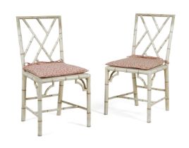 A PAIR OF PAINTED FAUX BAMBOO COCKPEN SIDE CHAIRS IN GEORGE III STYLE, 20TH CENTURY each with a
