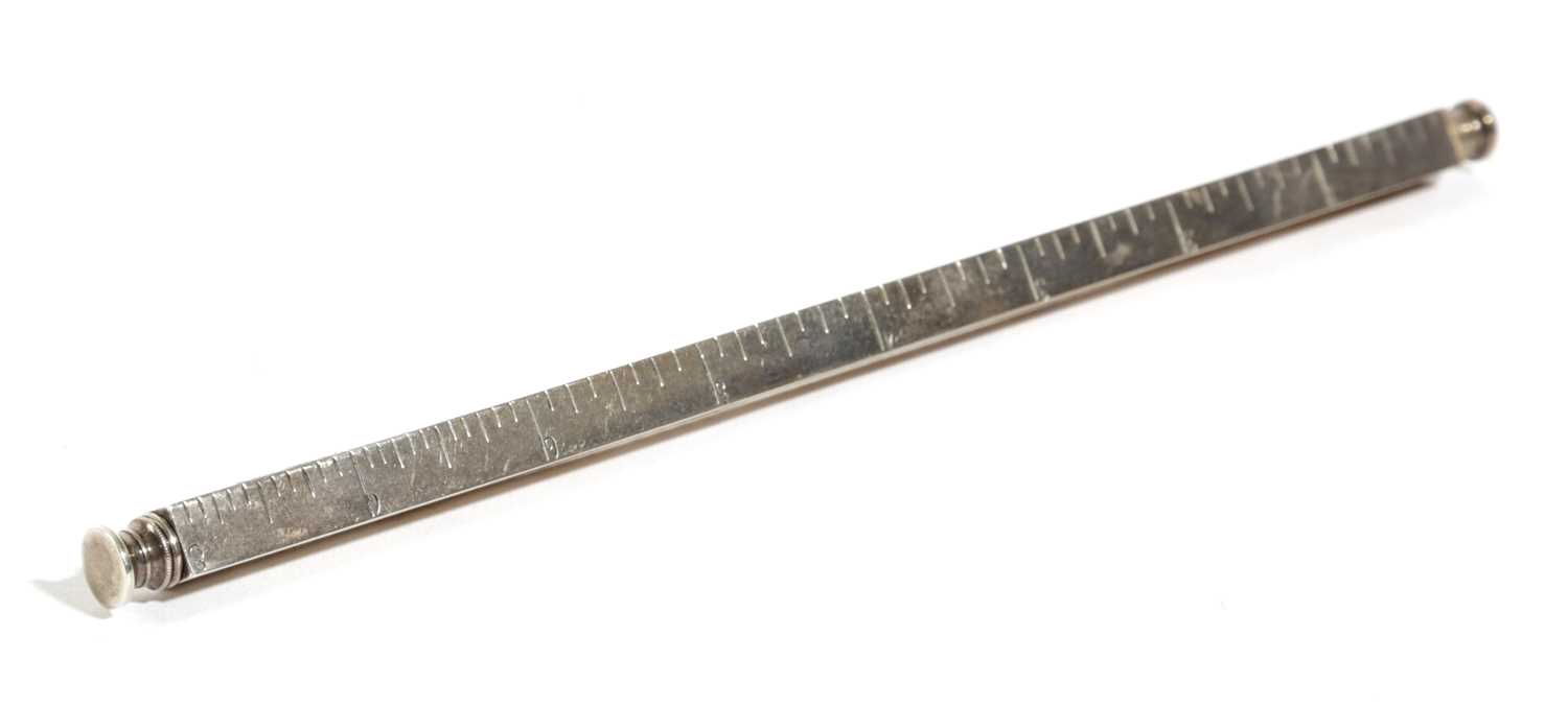 A COMBINATION SILVER RULER, PENCIL AND DIP PEN WITH IMPORT MARKS FOR ROBERT FRIEDERICH, LONDON