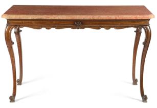 AN ITALIAN WALNUT CONSOLE TABLE POSSIBLY LOMBARDY, 18TH CENTURY AND LATER the later faux marble