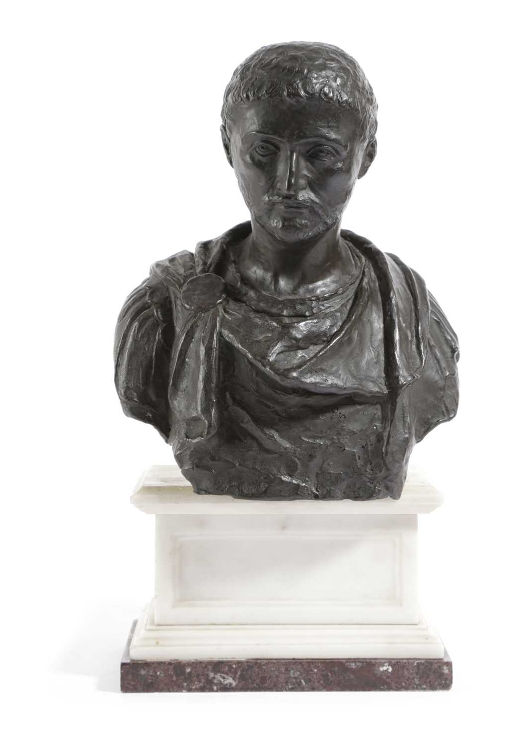 AN ITALIAN BRONZE GRAND TOUR BUST OF THE ROMAN EMPEROR BRUTUS AFTER THE ANTIQUE, 19TH CENTURY with