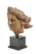 AN ITALIAN TERRACOTTA GRAND TOUR BUST OF A CLASSICAL LADY 19TH CENTURY facing forward with her