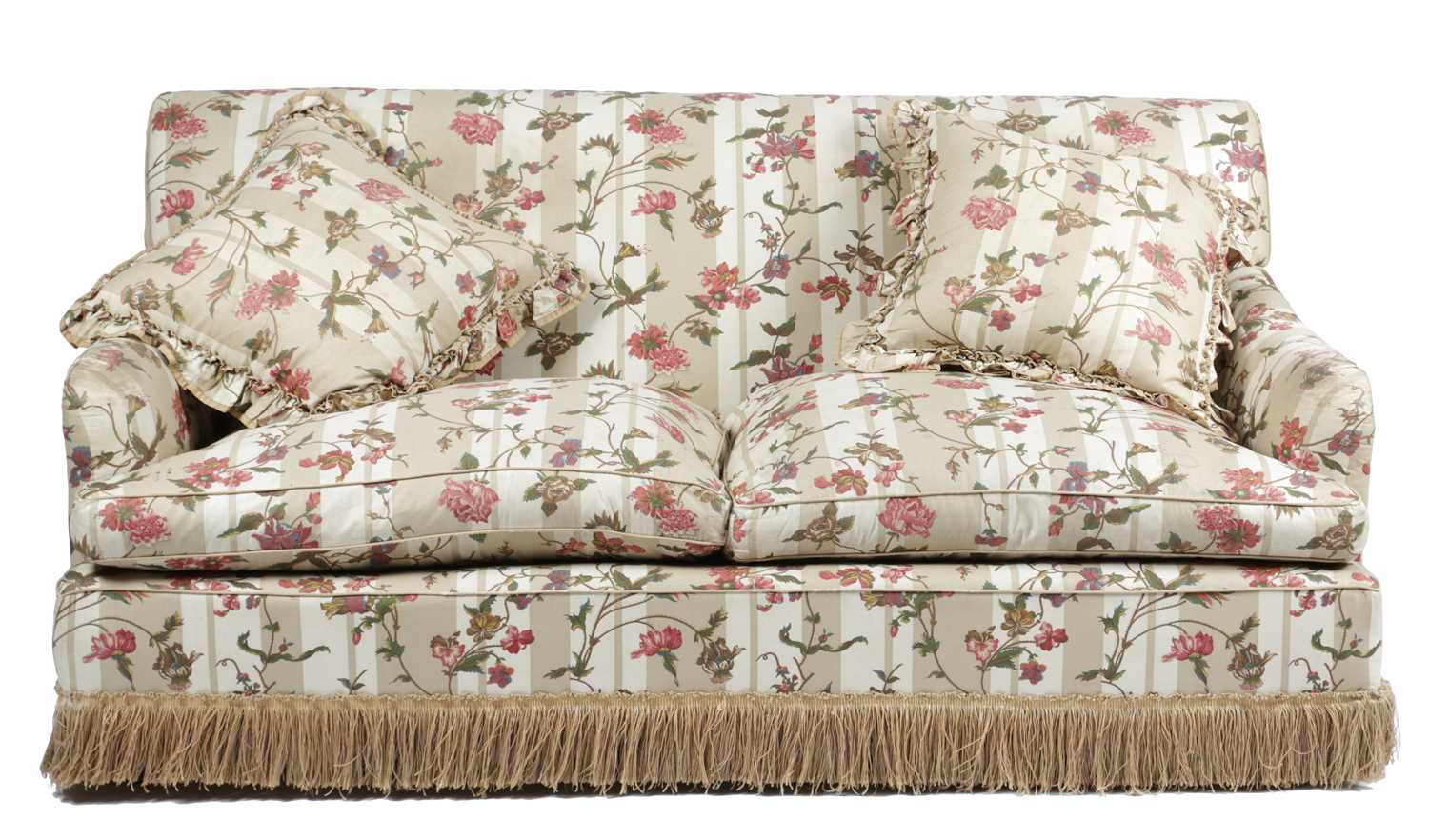A MODERN TWO SEATER SOFA BY PORTMAN, 20TH CENTURY with chintz floral upholstery, on castors 82.5cm