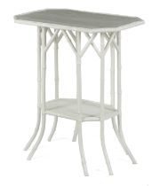 A VICTORIAN PAINTED BAMBOO OCCASIONAL TABLE LATE 19TH CENTURY with eight legs united by an undertier