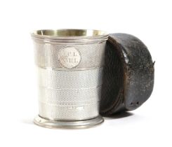 A VICTORIAN SILVER COLLAPSIBLE BEAKER BY THOMAS JOHNSON, LONDON 1863, RETAILED BY BRIGGS of tapering