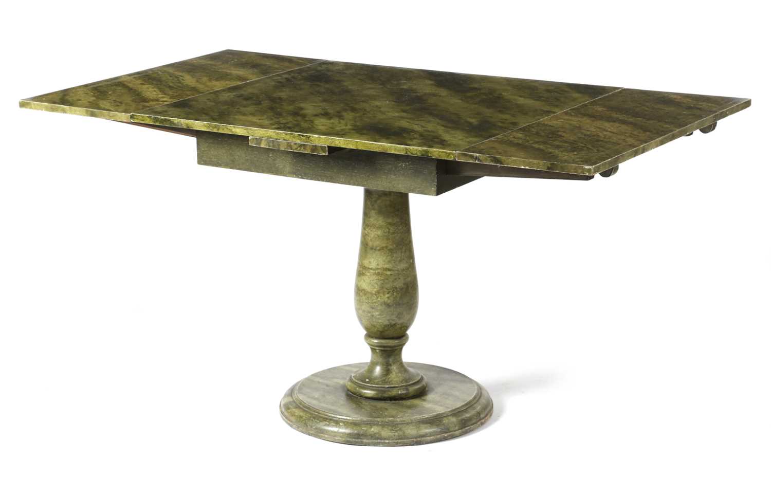 A RARE GREEN PAINTED FAUX MARBLE DRAW-LEAF DINING TABLE ATTRIBUTED TO JOHN FOWLER, C.1950-60 the - Image 3 of 3