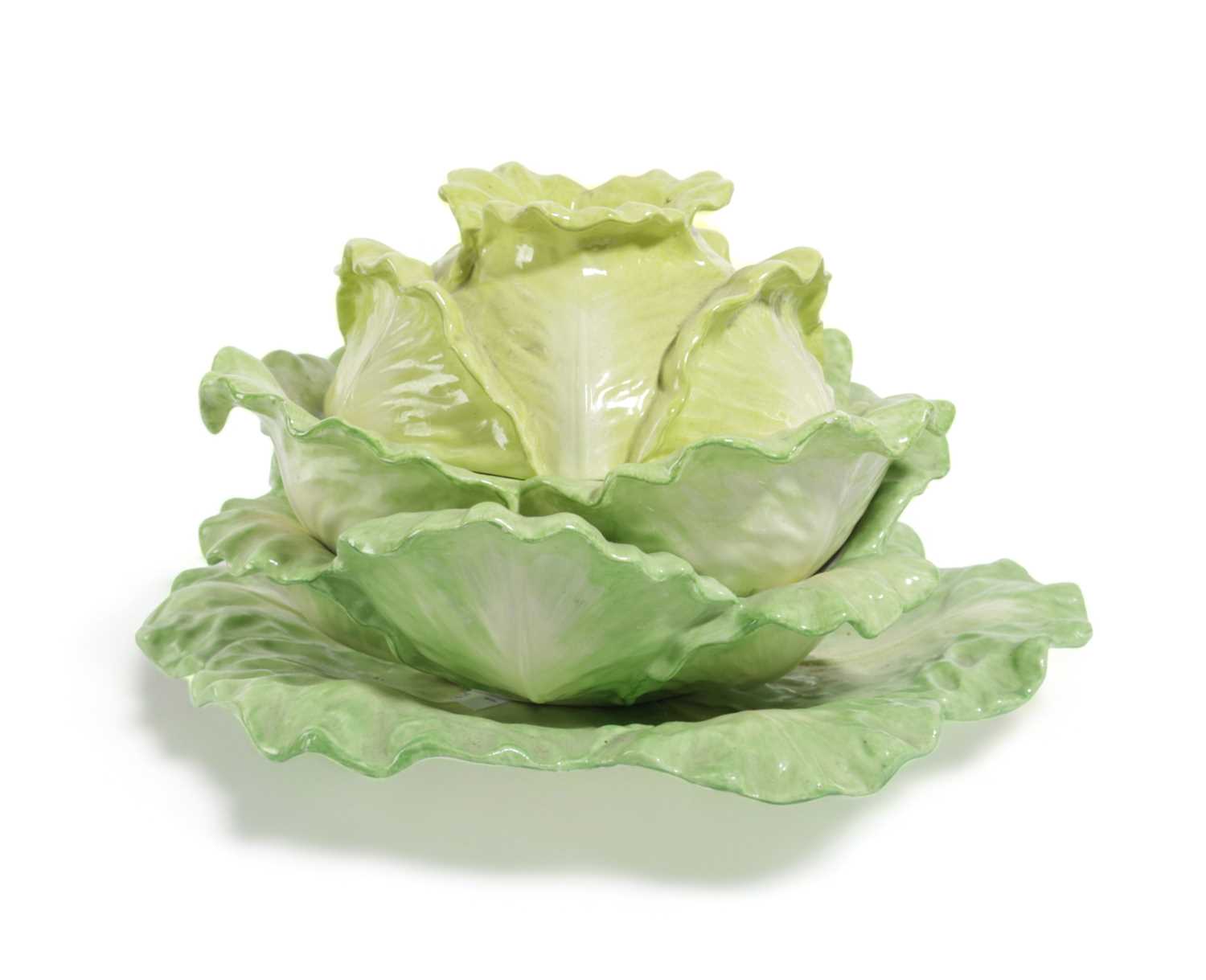 AN ITALIAN POTTERY 'STATELY HOMES, SIR HUMPHREY WAKEFIELD' TROMPE L'OEIL LETTUCE TUREEN BY