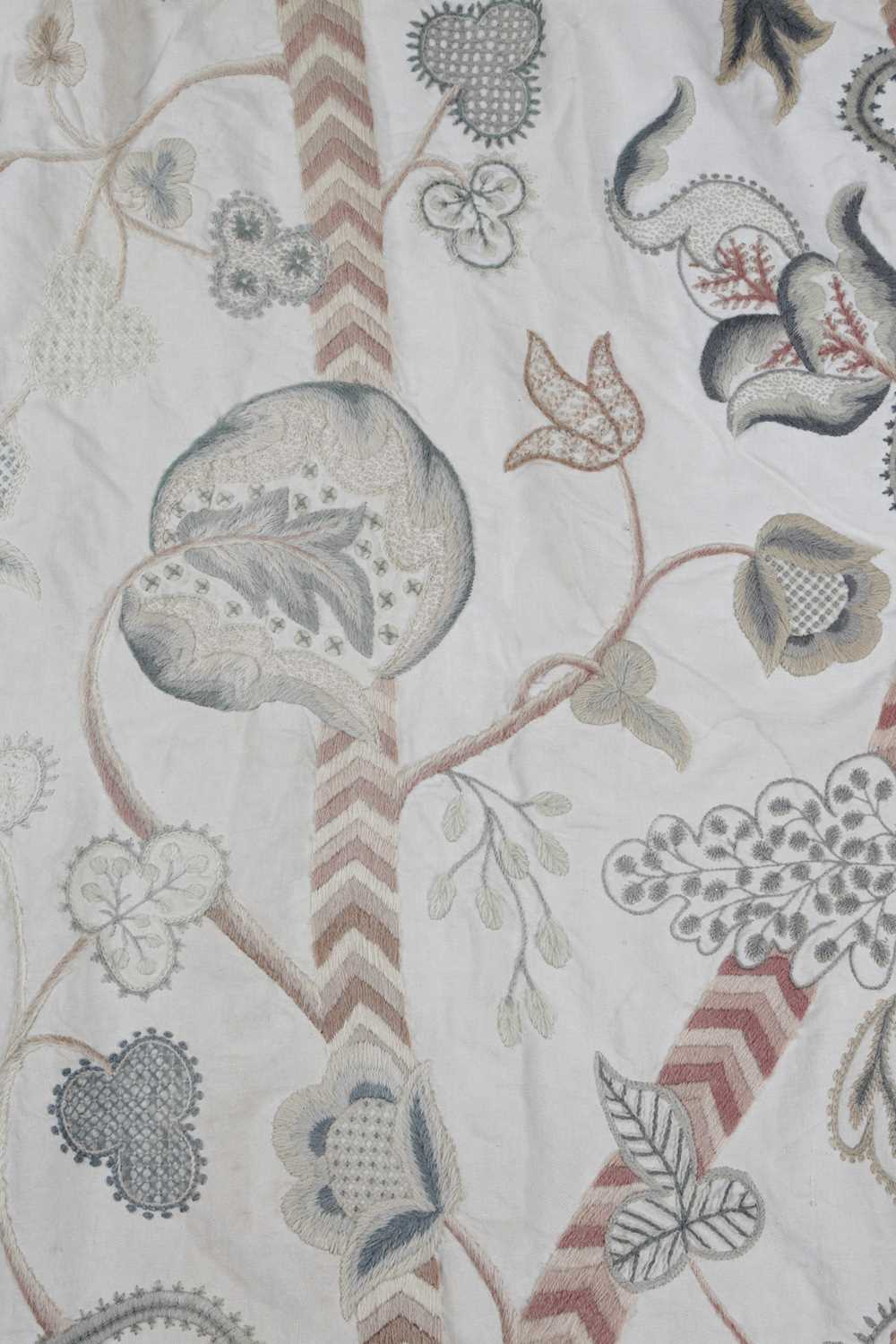 TWO PAIRS OF CREWEL WORK CURTAINS FIRST HALF 20TH CENTURY worked in wool with trees, birds, - Image 4 of 5