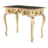 AN ITALIAN PAINTED AND LACCA POVERA SIDE TABLE IN ROCOCO STYLE, 19TH CENTURY decorated with ladies