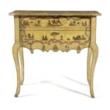 AN ITALIAN PAINTED AND LACCA POVERA SERPENTINE SIDE TABLE 18TH CENTURY parcel gilt and decorated