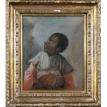 FRENCH SCHOOL, 18TH CENTURY Portrait of a black servant holding a turban Pastel 26.3 x 21.6cm