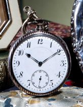 A NIELLO POCKET WATCH the plain white dial with Arabic numerals and a subsidiary seconds dial,