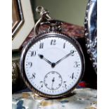 A NIELLO POCKET WATCH the plain white dial with Arabic numerals and a subsidiary seconds dial,