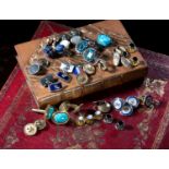 A MIXED LOT OF CUFFLINKS AND STUDS comprising: a pair of gold and lapis lazuli twisted cufflinks,