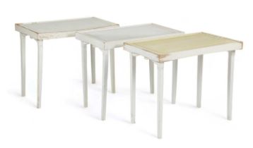 THREE PAINTED PICNIC TABLES SECOND HALF 20TH CENTURY with folding legs (3) 57.7cm, 68.5cm wide, 42.