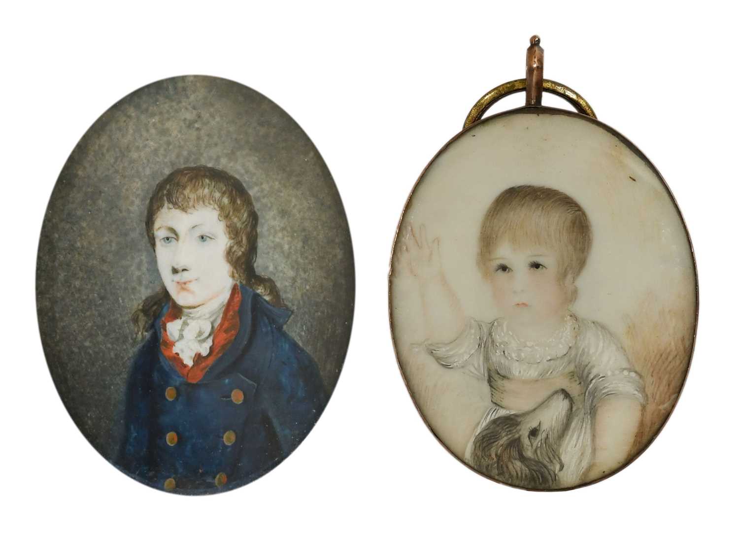 λ λ SCOTTISH SCHOOL 18TH CENTURY Portrait miniature of William Hay, as a child with his dog Oval, in - Image 2 of 7