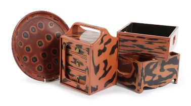 A COLLECTION OF JAPANESE NEGORO LACQUER WARES 20TH CENTURY to include: a portable three drawer