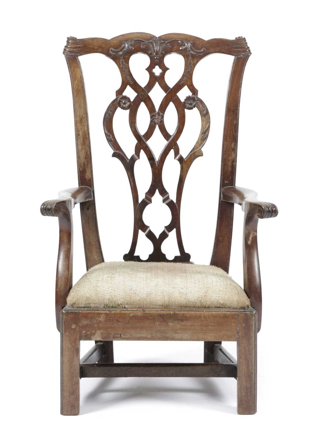 A GEORGE III SCOTTISH MAHOGANY CHILD'S ARMCHAIR BY CHARLES DOUGLAS OF YESTER, C.1770 the pierced and
