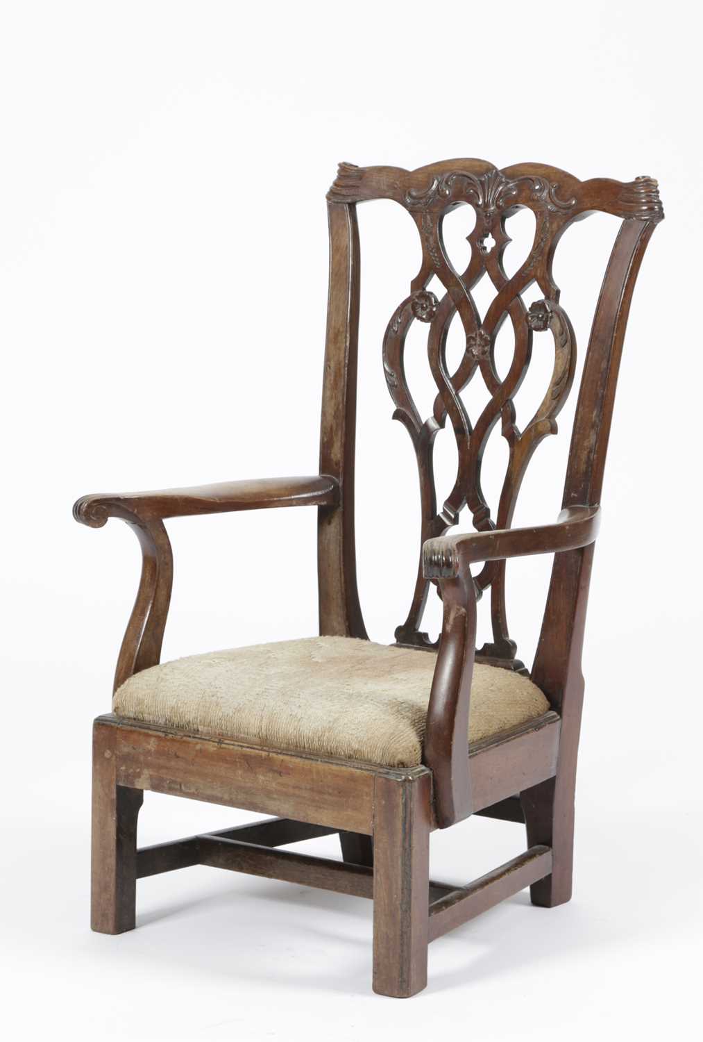 A GEORGE III SCOTTISH MAHOGANY CHILD'S ARMCHAIR BY CHARLES DOUGLAS OF YESTER, C.1770 the pierced and - Image 2 of 2