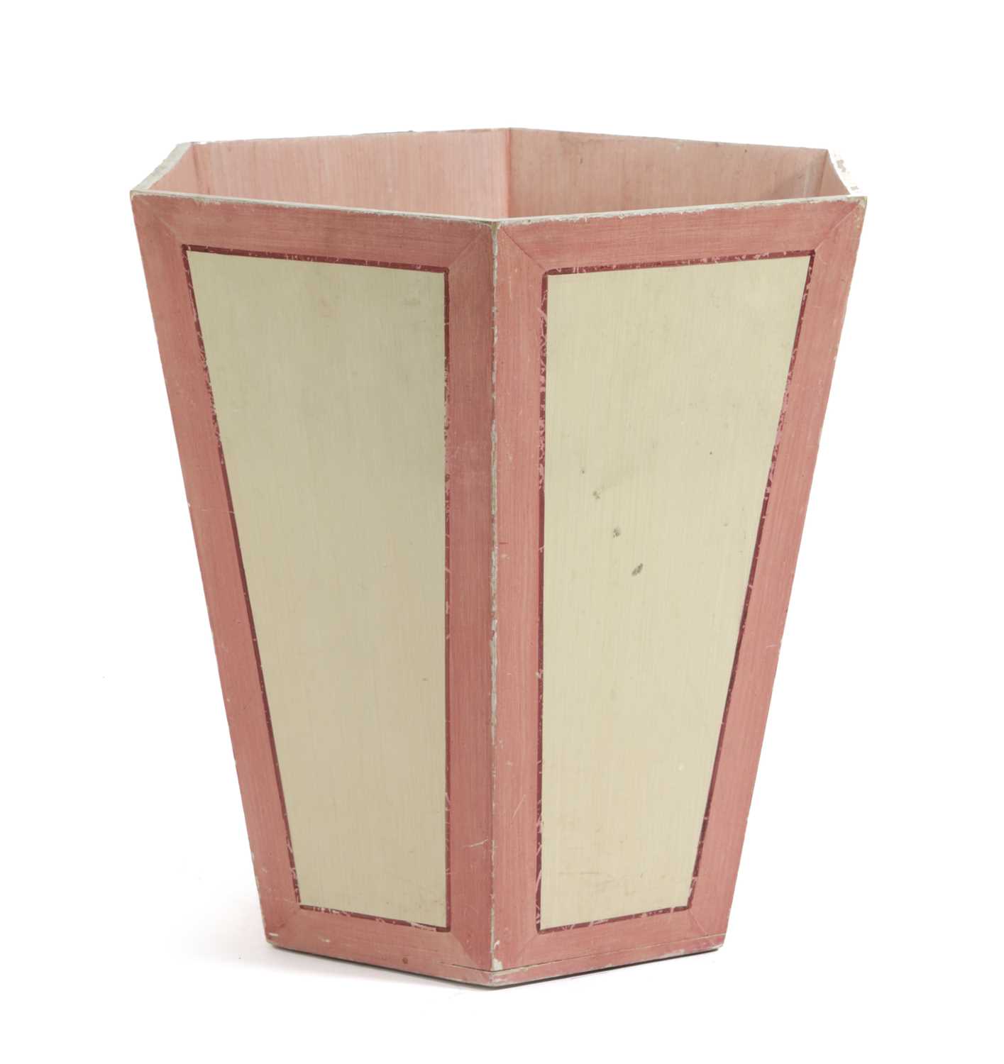 A PAINTED HEXAGONAL WASTEPAPER BIN ATTRIBUTED TO COLEFAX & FOWLER, SECOND HALF 20TH CENTURY with