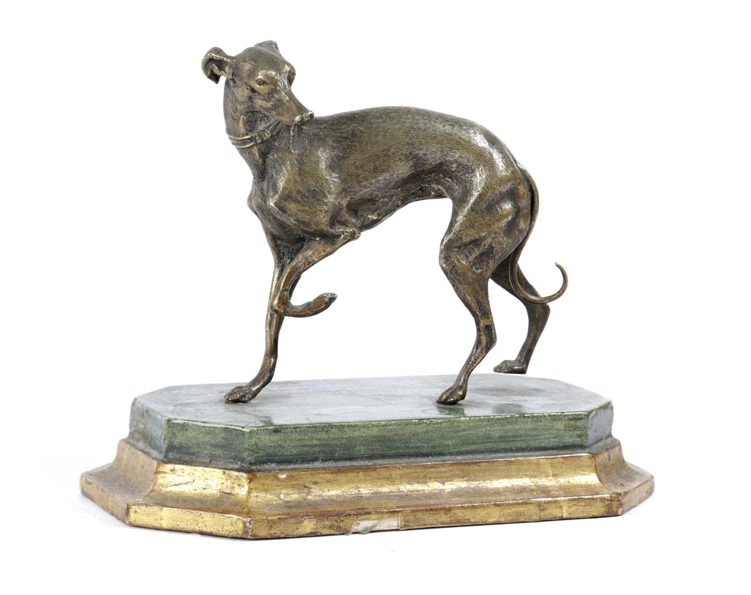 A FRENCH BRONZE MODEL OF A WHIPPET AFTER PIERRE-JULES MÊNE (1810-1879), EARLY 20TH CENTURY mounted