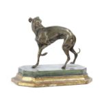 A FRENCH BRONZE MODEL OF A WHIPPET AFTER PIERRE-JULES MÊNE (1810-1879), EARLY 20TH CENTURY mounted