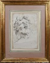 CIRCLE OF PIETRO NOVELLI (1603-1647) Head of a satyr Pen and brown ink within brown ink framing