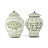 TWO TÔLE PEINTE VASE SHAPED LAMP HOLDERS IN THE MANNER OF COLEFAX & FOWLER, LATE 20TH CENTURY each