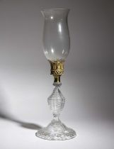 A REGENCY GLASS STORM LANTERN EARLY 19TH CENTURY the later shade above a stiff leaf and guilloche