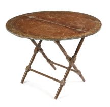 A WALNUT COACHING GAMES TABLE LATE 19TH / EARLY 20TH CENTURY the leather top with a gilt tooled