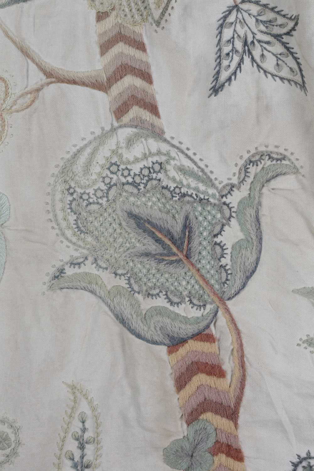 TWO PAIRS OF CREWEL WORK CURTAINS FIRST HALF 20TH CENTURY worked in wool with trees, birds, - Image 5 of 5