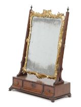 A GEORGE II MAHOGANY DRESSING TABLE MIRROR POSSIBLY SCOTTISH, C.1750-60 with a carved giltwood