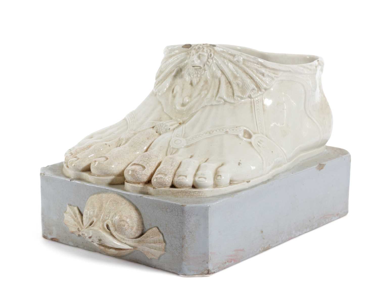 A RARE AND UNUSUAL POTTERY GRAND TOUR FOOTBATH OR JARDINIÈRE 19TH CENTURY modelled as a pair of