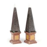 A PAIR OF ITALIAN MARBLE GRAND TOUR OBELISKS FLORENCE, 20TH CENTURY each with bronze turtle supports
