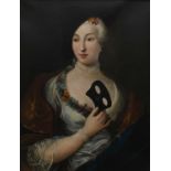 VENETIAN SCHOOL 18TH CENTURY Portrait of a lady, half-length, holding a black mask and wearing a