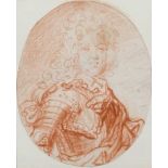 FRENCH SCHOOL EARLY 18TH CENTURY Portrait of a gentleman wearing armour and a long wig Red chalk,