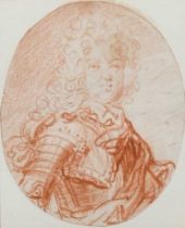 FRENCH SCHOOL EARLY 18TH CENTURY Portrait of a gentleman wearing armour and a long wig Red chalk,