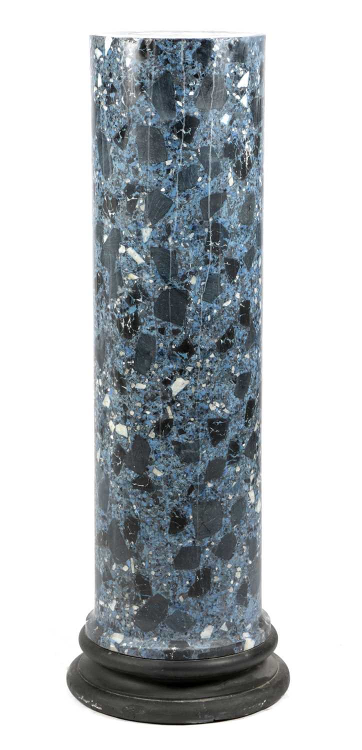 A FAUX BLUE MARBLE SCAGLIOLA COLUMN EARLY 20TH CENTURY of cylindrical form with an ebonised base