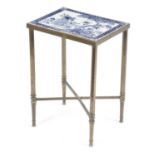 A CHINESE PORCELAIN AND BRASS OCCASIONAL TABLE 18TH CENTURY AND LATER the rectangular top inset with