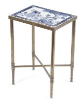 A CHINESE PORCELAIN AND BRASS OCCASIONAL TABLE 18TH CENTURY AND LATER the rectangular top inset with