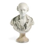 A CONTINENTAL BISCUIT PORCELAIN BUST OF A GENTLEMAN 18TH CENTURY possibly of the philosopher Jean