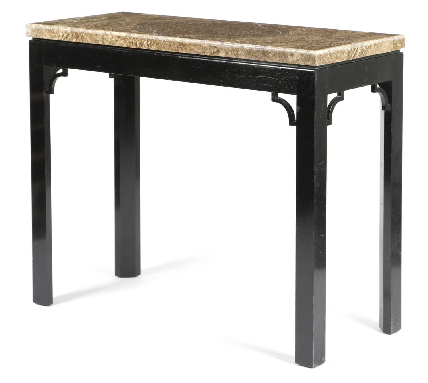 AN ITALIAN BLACK LACQUER CONSOLE TABLE IN GEORGE III STYLE, MID-20TH CENTURY the moulded edge