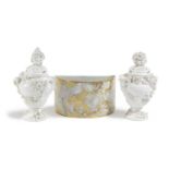 A PAIR OF MINTON PORCELAIN POT POURRI VASES AND COVERS 19TH CENTURY of baluster form, left in the