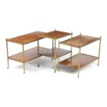 THREE MAHOGANY AND BRASS TWO TIER OCCASIONAL TABLES 20TH CENTURY one with satinwood banding, all