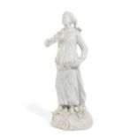 A WHITE-GLAZED DERBY PORCELAIN FIGURE OF THE ABYSSINIAN ARCHER C.1765 wearing a flowing robe with