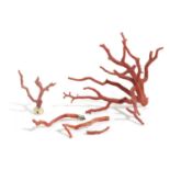 λ A RED CORAL FRAGMENT 19TH CENTURY of branching form, together with three other fragments (4)