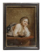 AN ITALIAN REVERSE GLASS PAINTING OF GHISMONDA AFTER CORREGGIO (1489-1534),18TH CENTURY depicted
