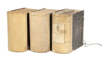 THREE ITALIAN FAUX BOOK CARTONNIER BOXES 19TH CENTURY of card and painted paper one with a printed