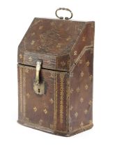 AN ITALIAN BROWN LEATHER STATIONERY BOX VENETIAN, 18TH / 19TH CENTURY decorated with gilt tooled